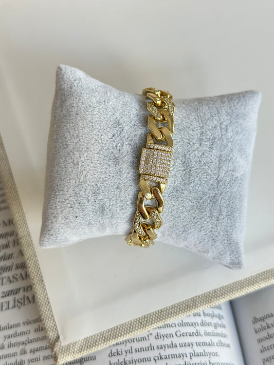 Taşlı Altın Kilit Taşlı Gurmet Bileklik (14K Renk)