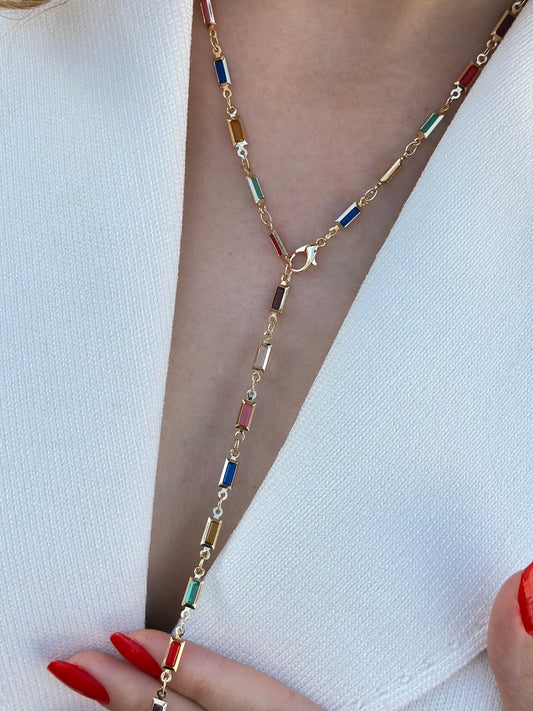 Renkli Dikdörtgen Y Dekolte Kolye