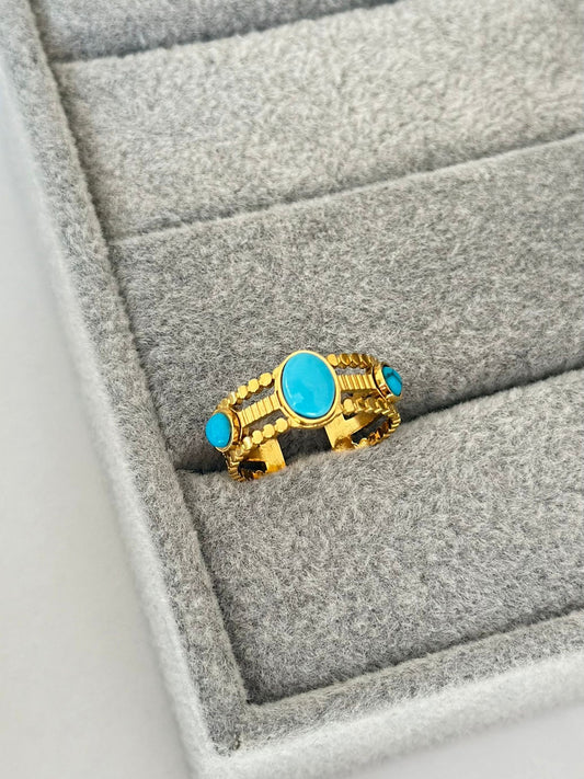 Mavi Oval Taşlı Çelik Yüzük