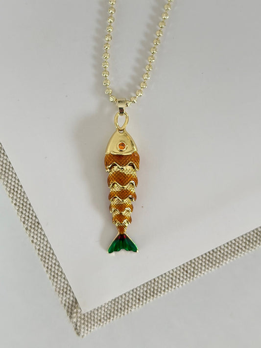 Turuncu Gold Topçuk Zincir Balık Kolye