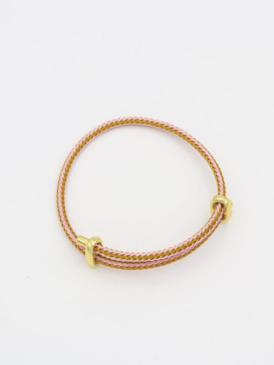 Gold Detay Kalın İp Bileklik / Pembe-Bej