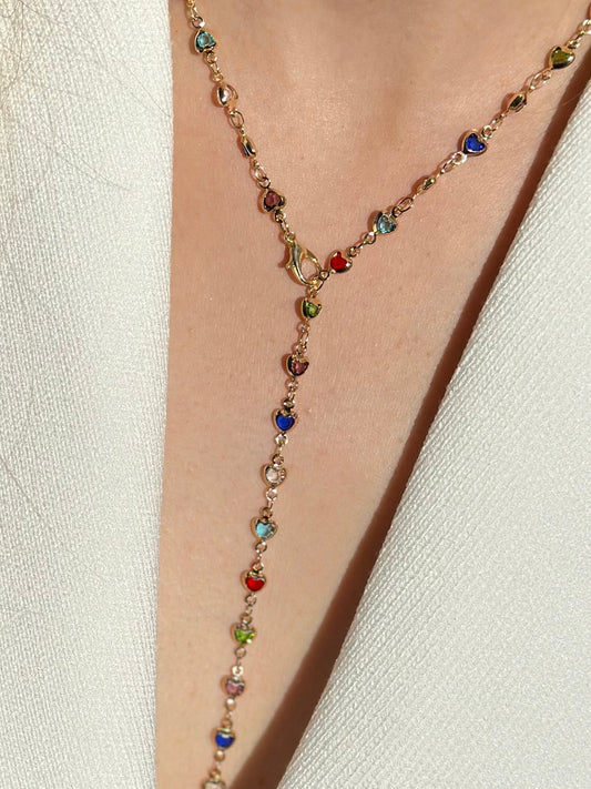 Renkli Kalp Y Dekolte Kolye