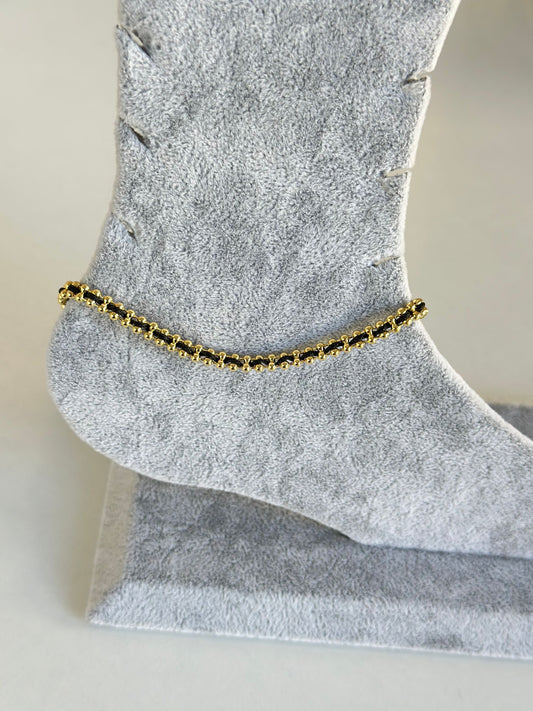 Gold Topçuk Siyah İp Halhal