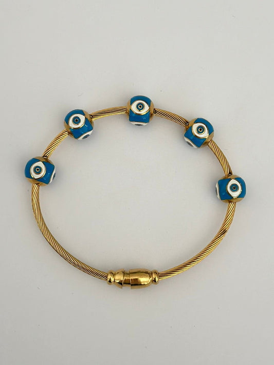 Nazar Boncuklu Gold Çelik Kelepçe