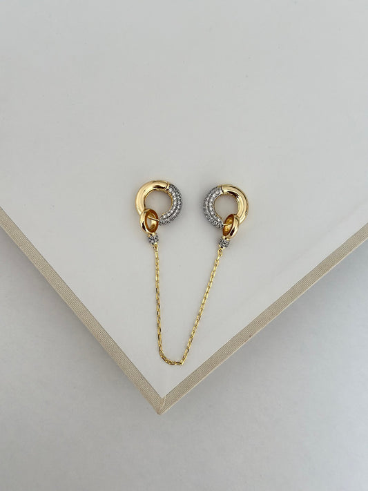 Çift Halka Zincir Sallantılı Zirkon Tasarım Küpe