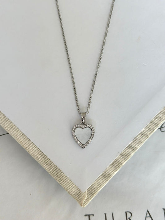 Çift taraflı Taşlı Kalp Kolye