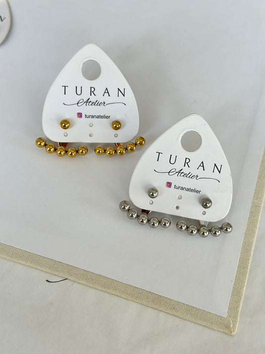 Çoklu Görünümlü Gold Topçuk Küpe