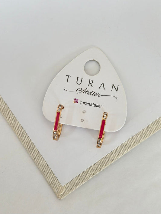 Minimal Pembe Dikdörtgen Küpe