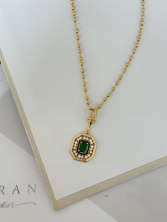 Özel Seri Yeşil Baget Taşlı Topçuk Zincir Leyla Kolye