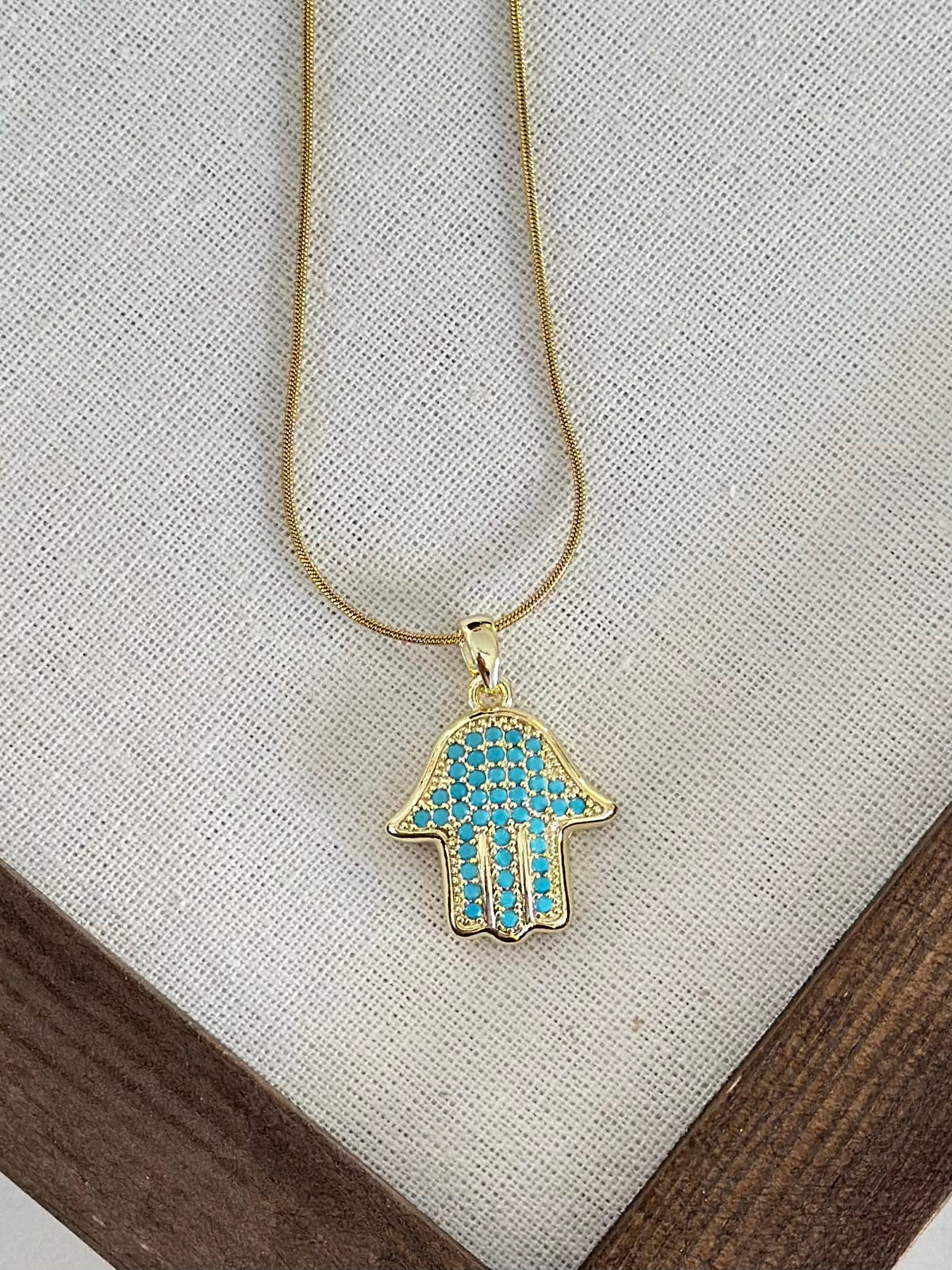 Mini Taşlı Turkuaz Hamsa Kolye