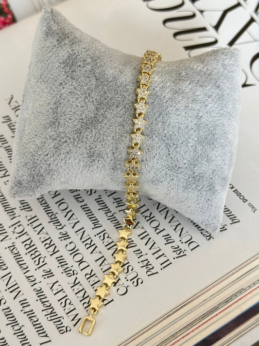 Yarım Taşlı Gold Yıldız Bileklik