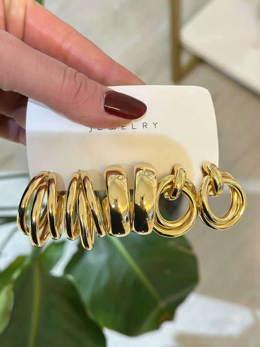 3 lü Gold Renk Trend Model Küpe Seti
