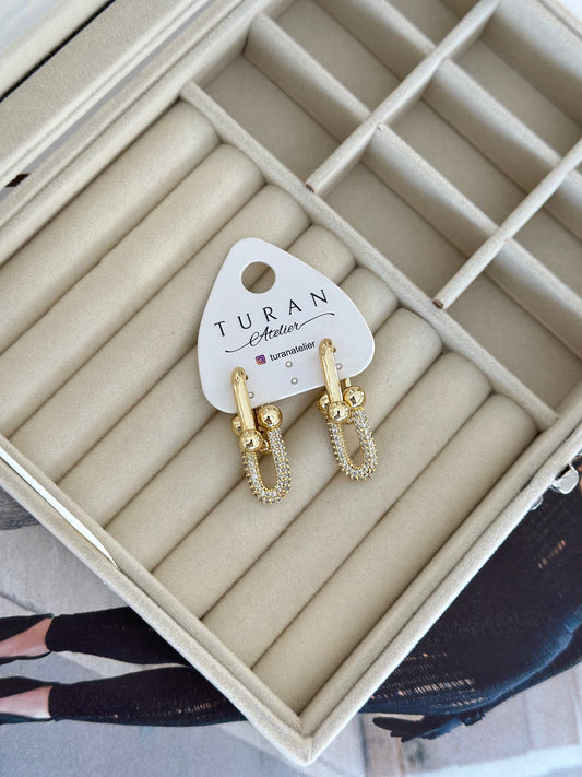 Özel Seri Taşlı Tiff Tasarım Gold Küpe