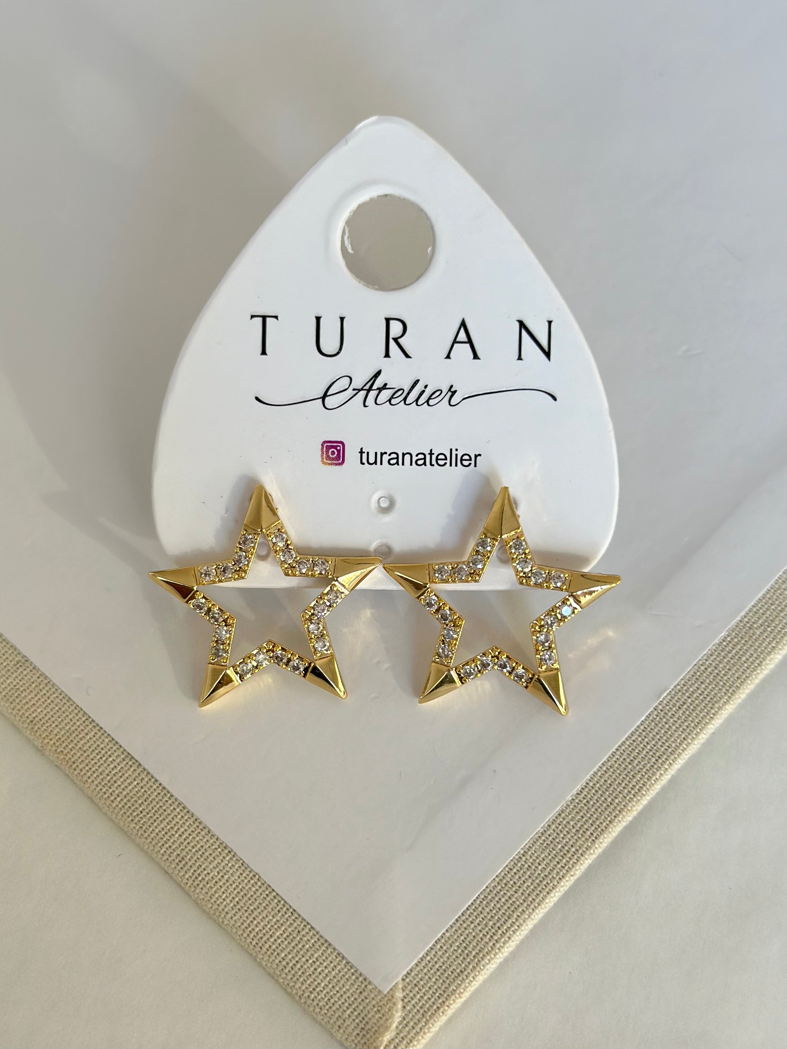 Mini Taşlı Gold Yıldız Küpe