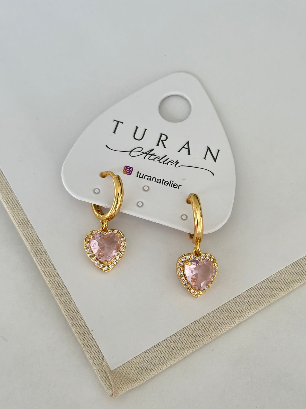 Pembe Kalp Gold Renk Küpe