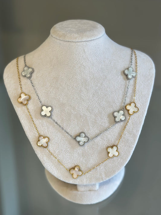 5 Yoncalı Beyaz Çelik Kolye