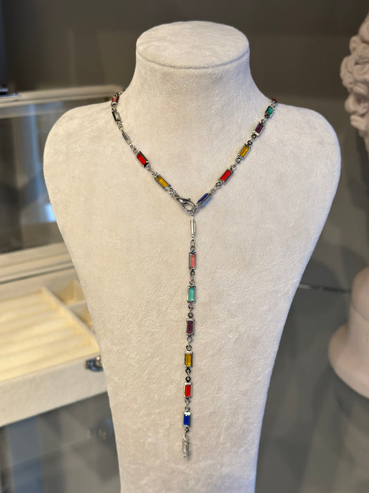 Renkli Dikdörtgen Y Dekolte Kolye