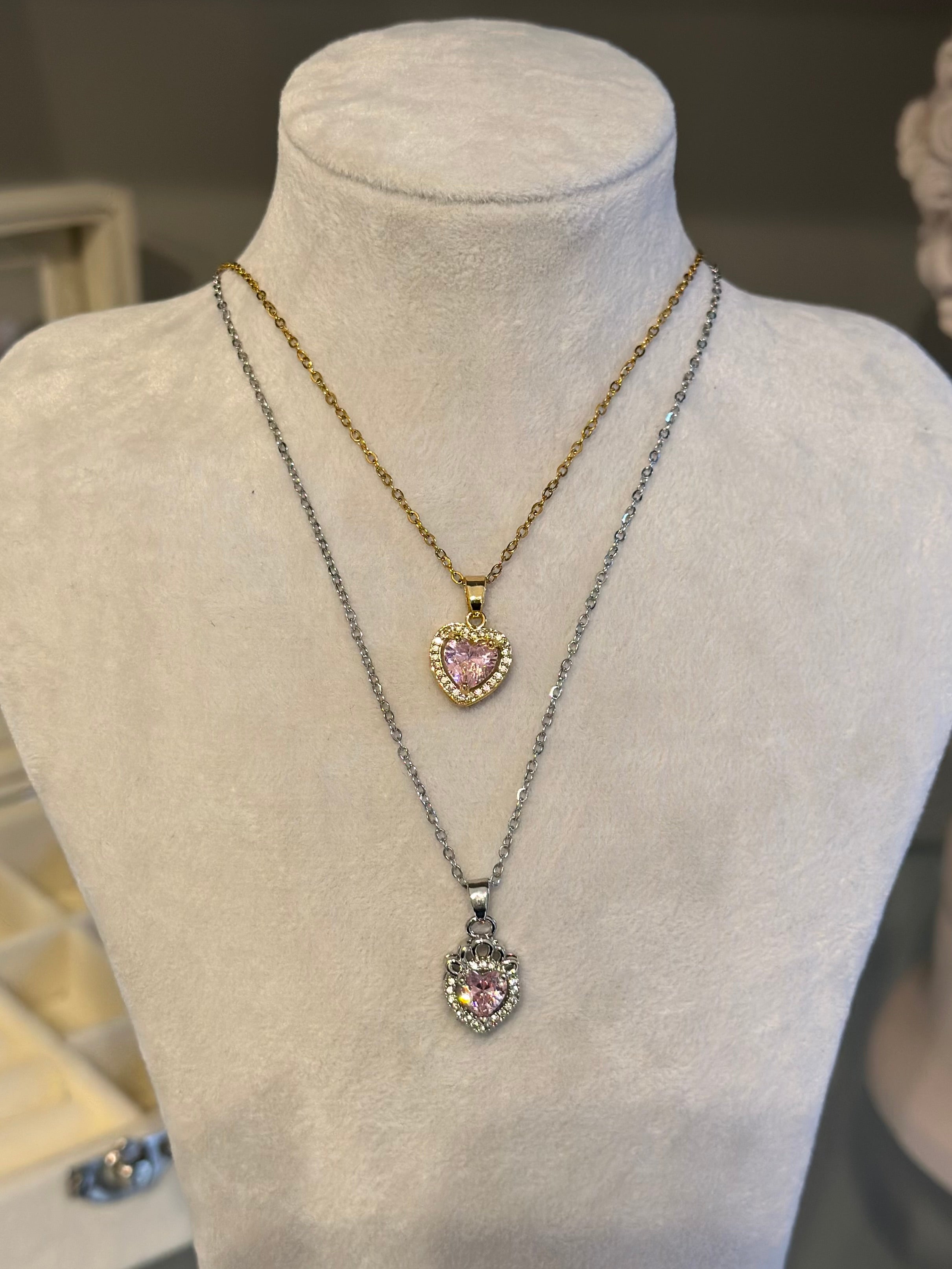 Çelik Pembe Kalp Kolye