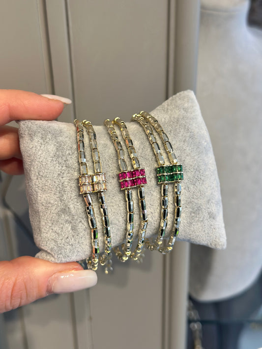 Renkli Baget Taşlı Yansımalı Bileklik