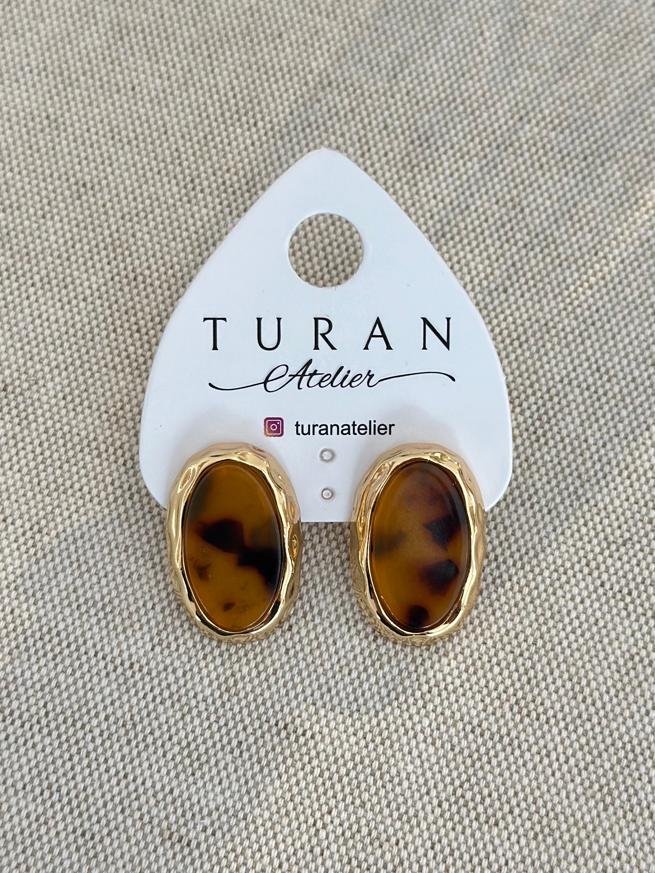 Oval Kahve Leopar Küpe