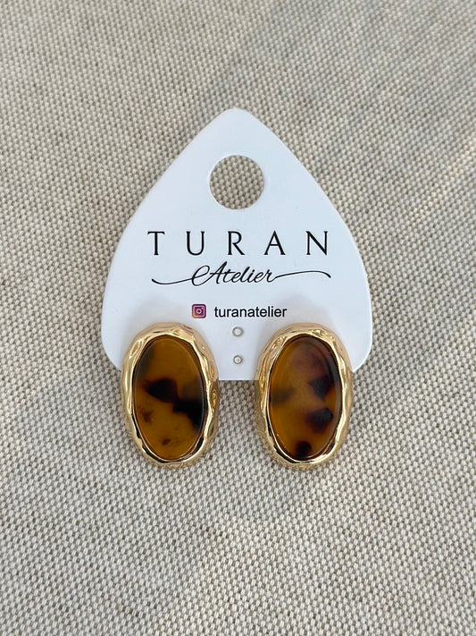 Oval Kahve Leopar Küpe