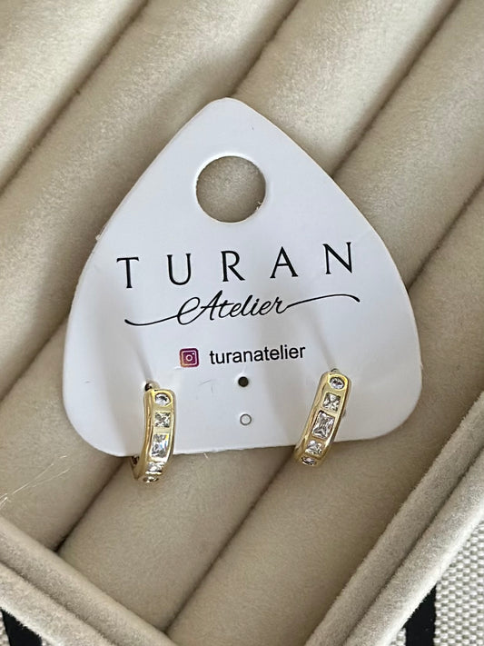 Mini Geometrik Taşlı Halka Küpe