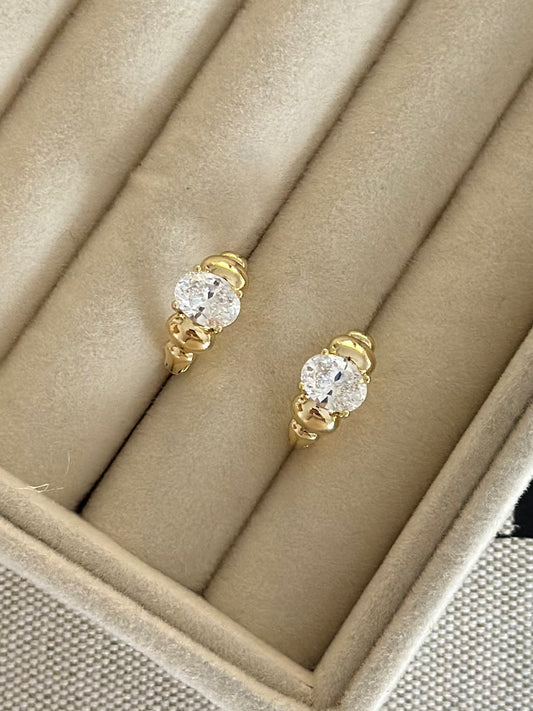 Oval Taş Minimal Halka Küpe