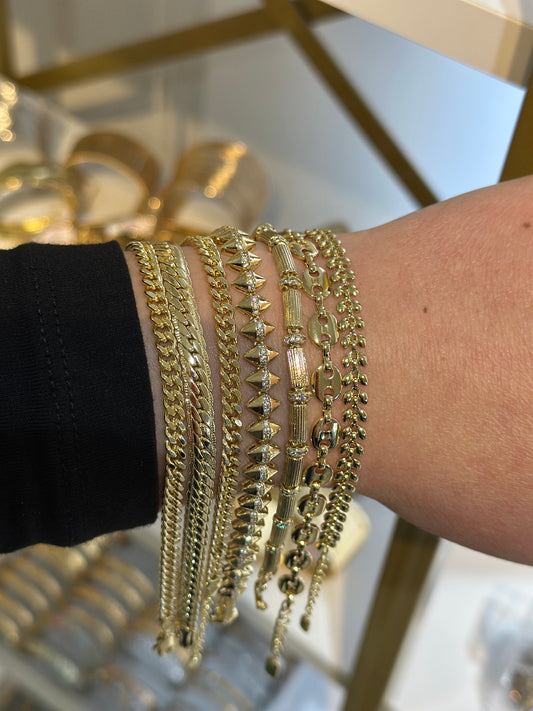 Mini Taşlı Silindir Model Asimetrik 14K Renk Bileklik