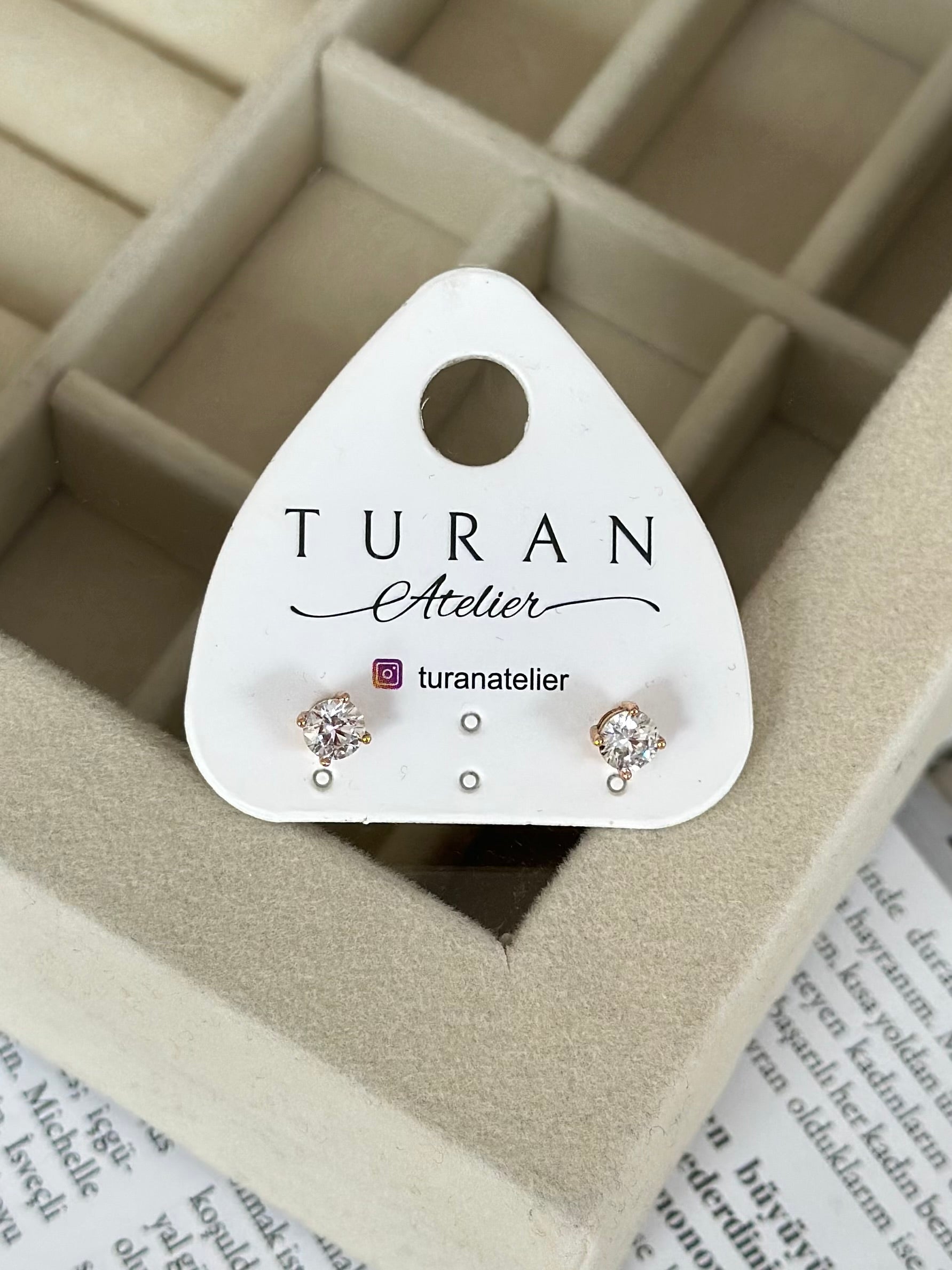 Mini Gold Detay Tek Taş Küpe