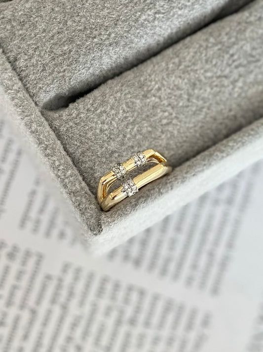 Kare Model Mini Taşlı Çift Sıra Özel Tasarım Yüzük