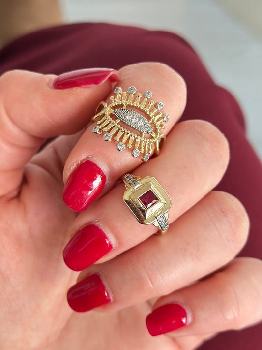 Bordo Detay Kare Model Gold Yüzük