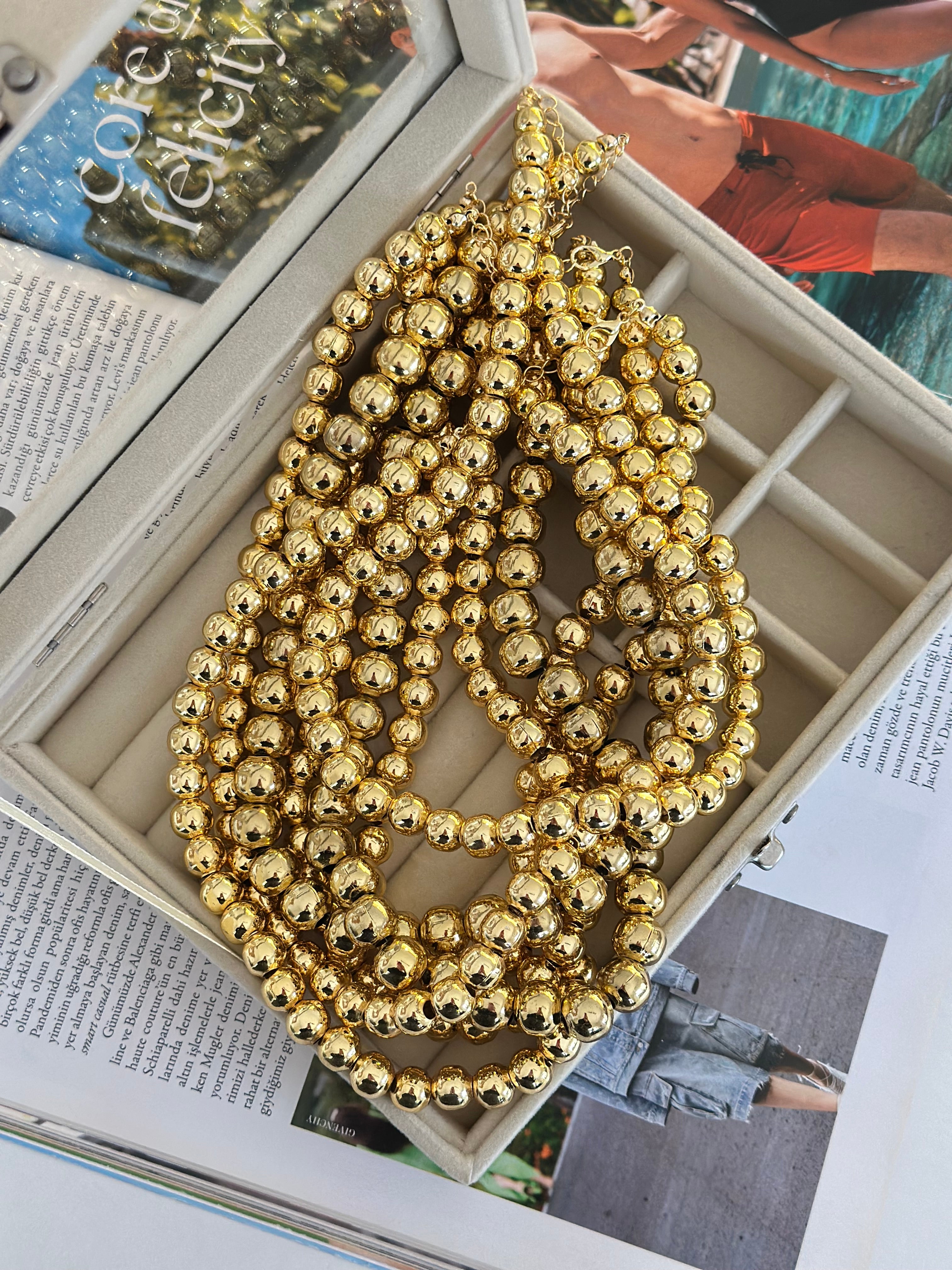 Gold Top Boncuk Kolye