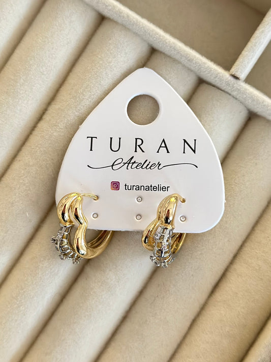 Mini Taşlı Mix Kalp Formlu Küpe