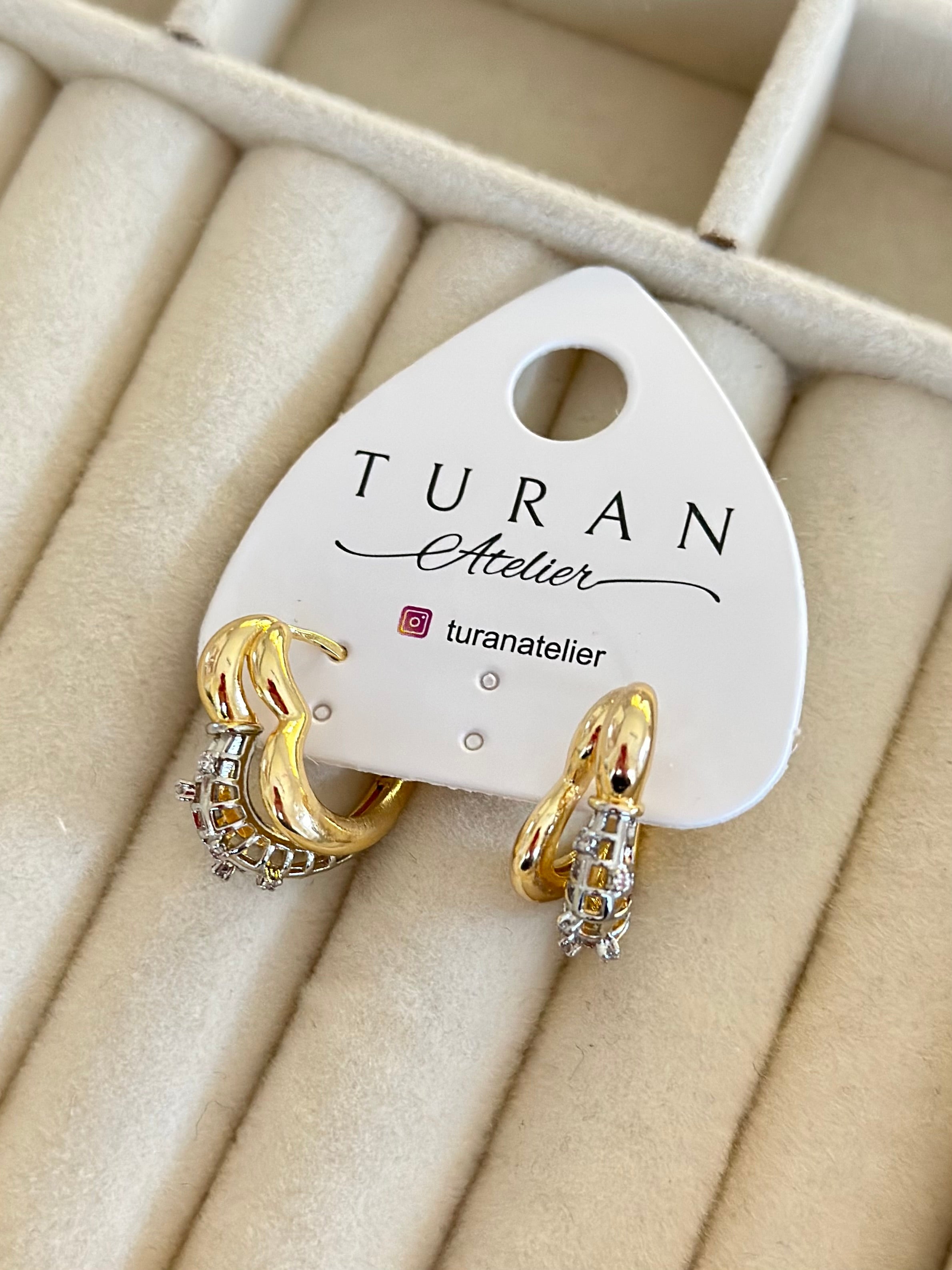 Mini Taşlı Mix Kalp Formlu Küpe