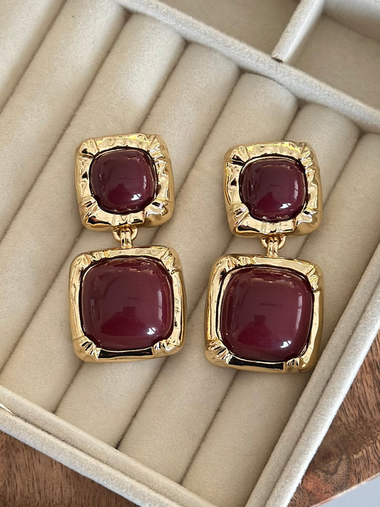 Kare Model Bordo Tasarım Küpe