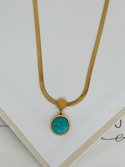 Mavi Taş Çelik Gold Kolye