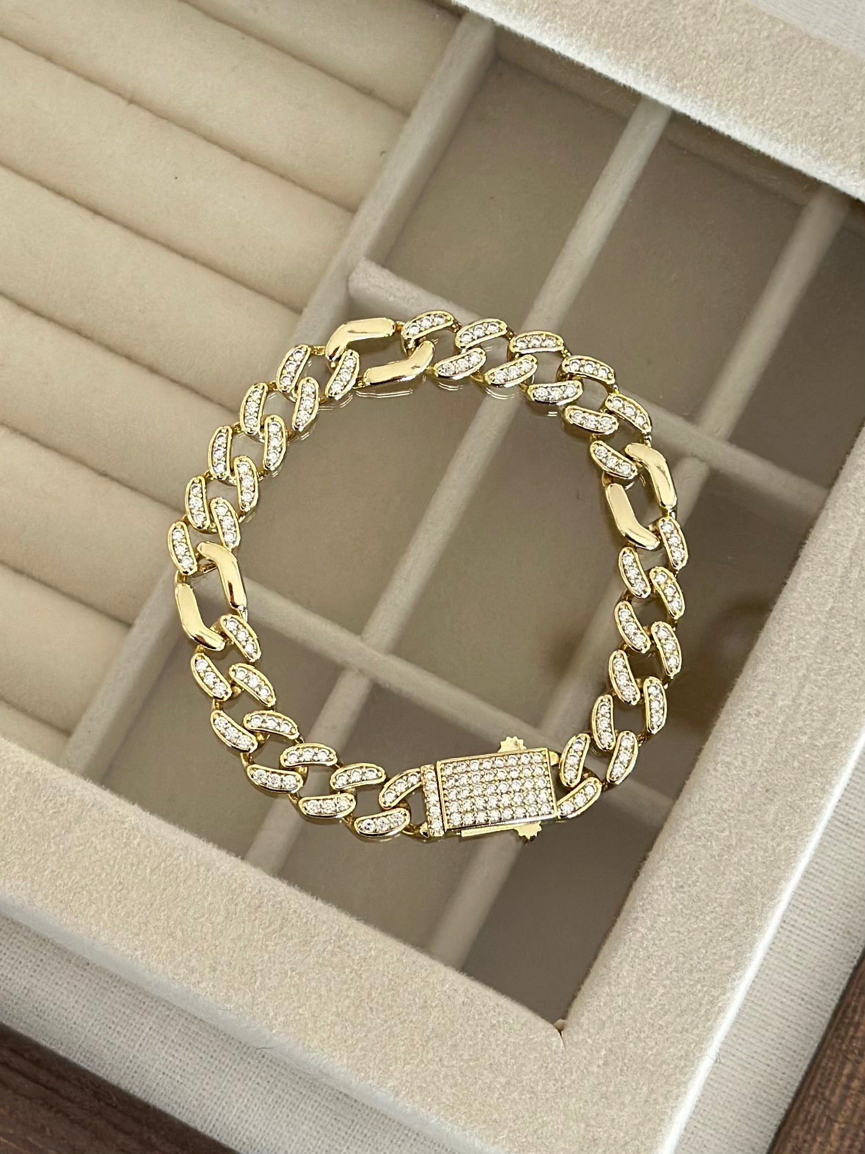 Taşlı Altın Kilit Full Taşlı Gurmet Bileklik (14K Renk)