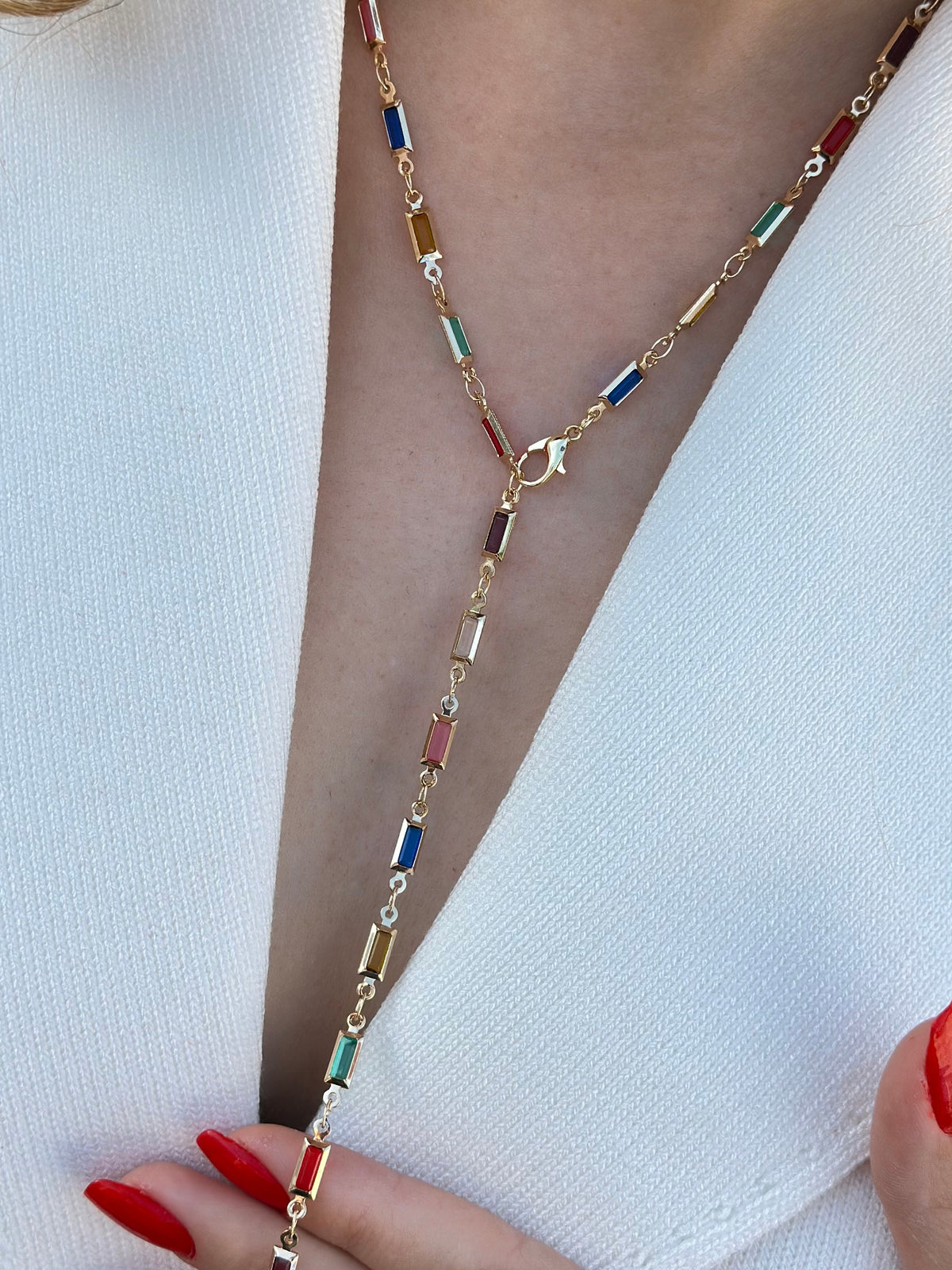 Renkli Dikdörtgen Y Dekolte Kolye