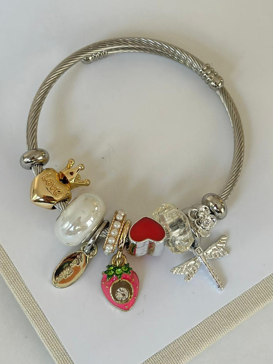 Çelik Charm Pan Bileklik / Çilek Model