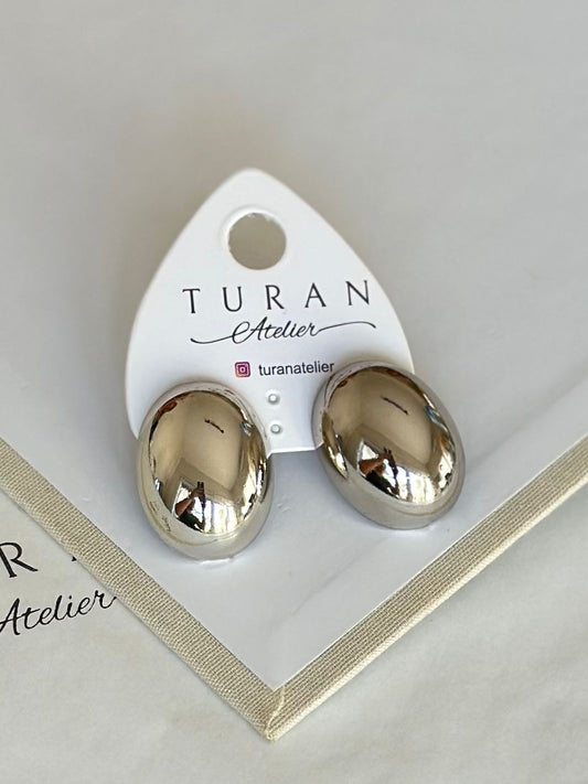 Gümüş Renk Oval Küpe