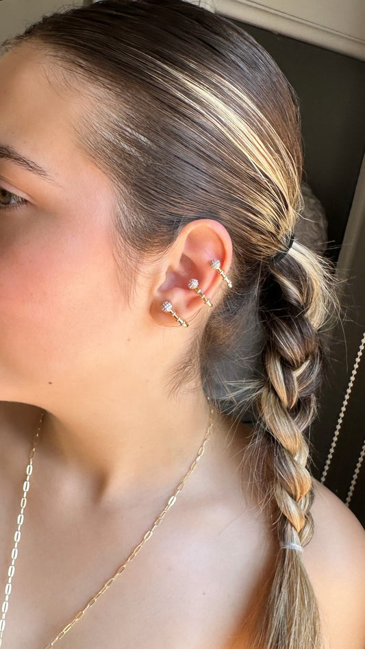 Topçuk Detay 3Lü Görünümlü Earcuff Küpe