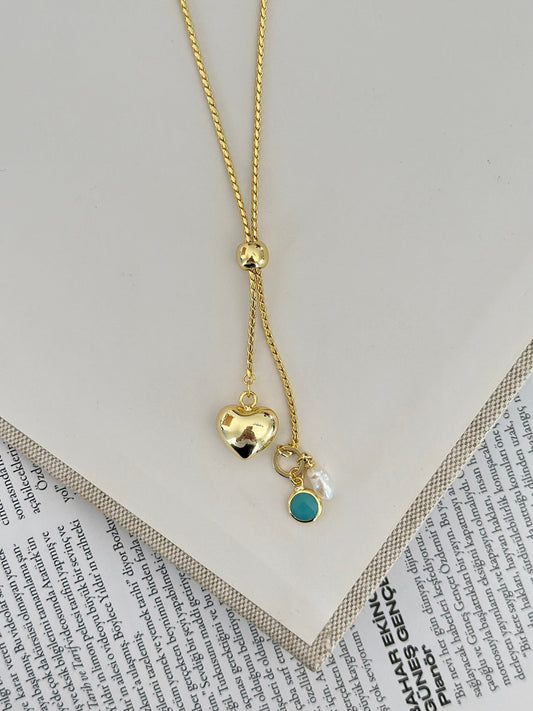 Mavi Detaylı Asansörlü 14 K Renk Kolye