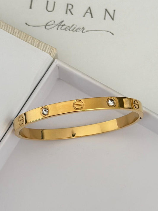 Klasik Taşlı Gold Kelepçe