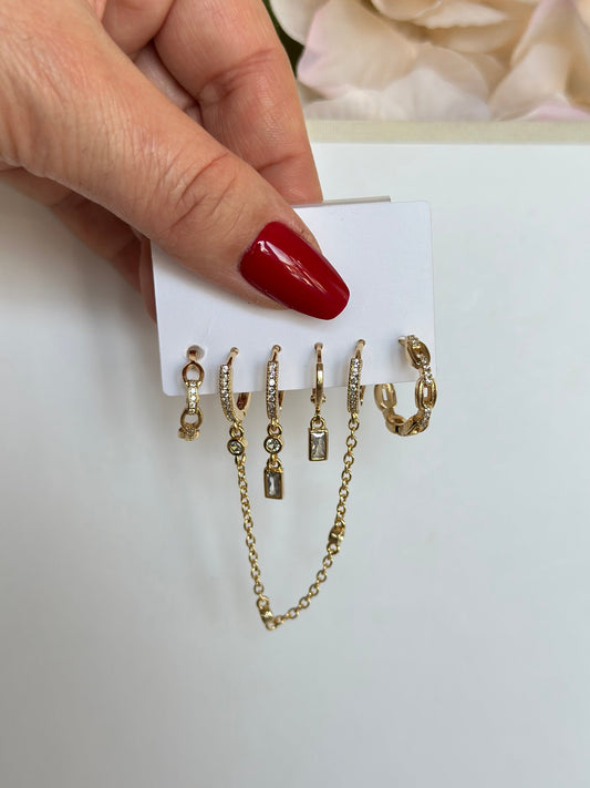 Earcufflı 6'lı Gold Kombin Küpe