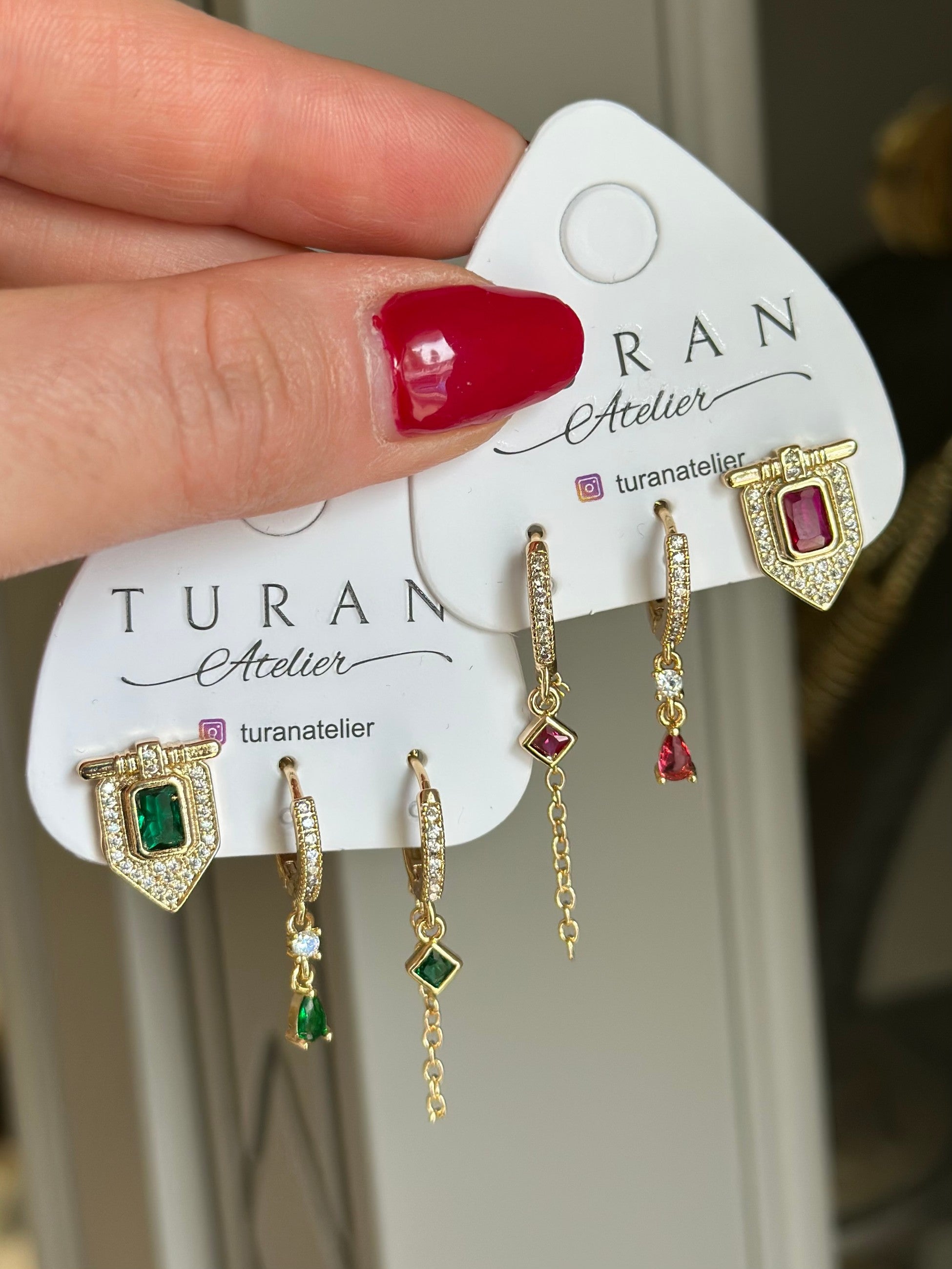 Renkli Üçgen 3'lü Set Küpe