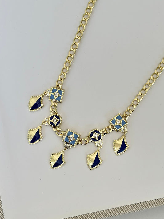Mavi Lacivert Gold Tasarım Kolye