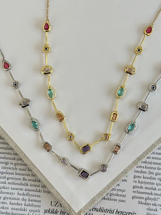 Renkli Geometrik Zincir Model MG Kolye