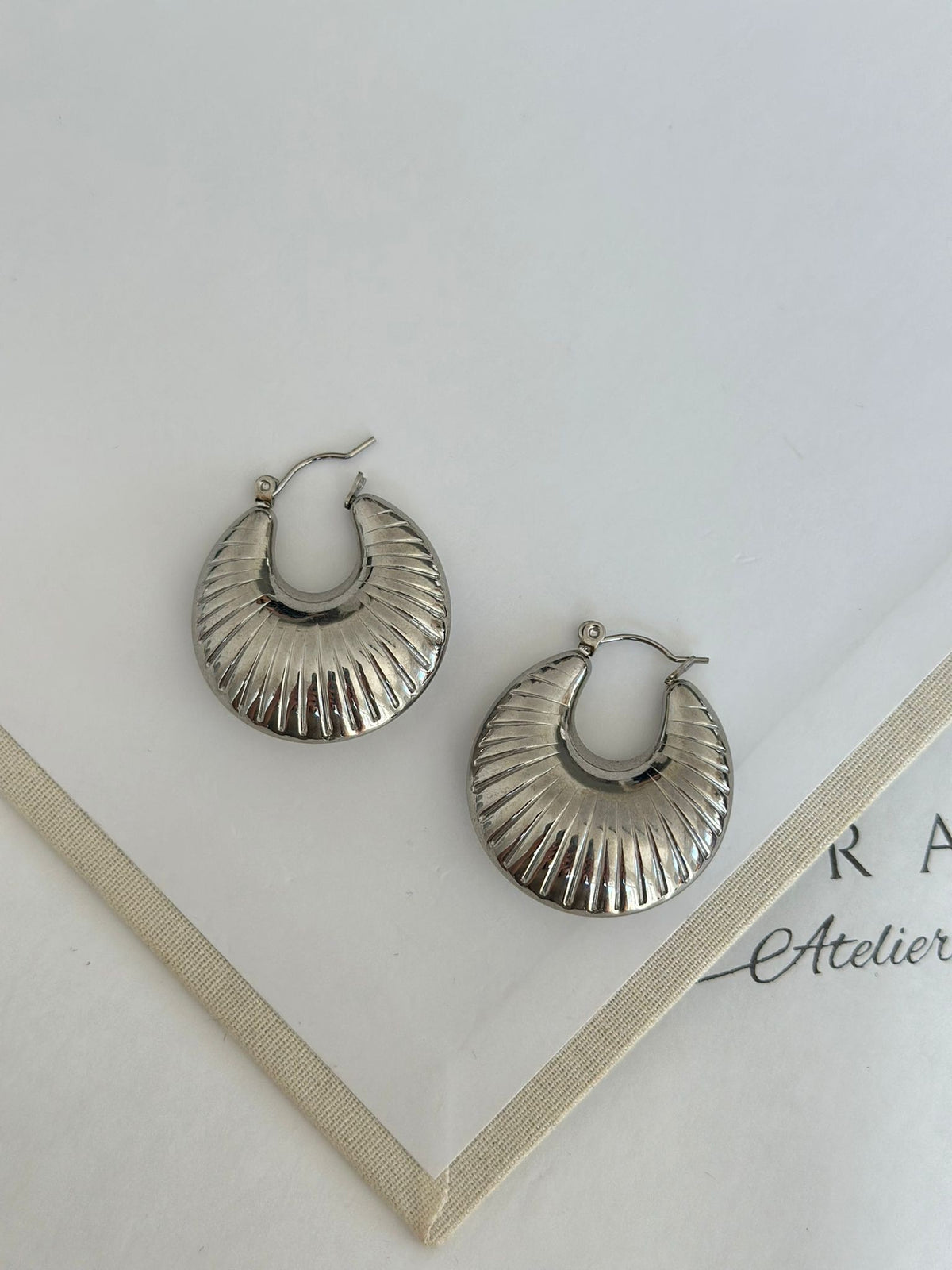 İstiridye Gümüş Renk Çelik Küpe