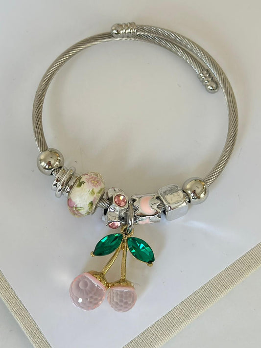 Çelik Charm Pan Bileklik / Kiraz Model