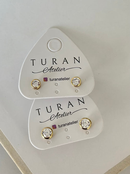 Gold Detay Tek Taş Küpe